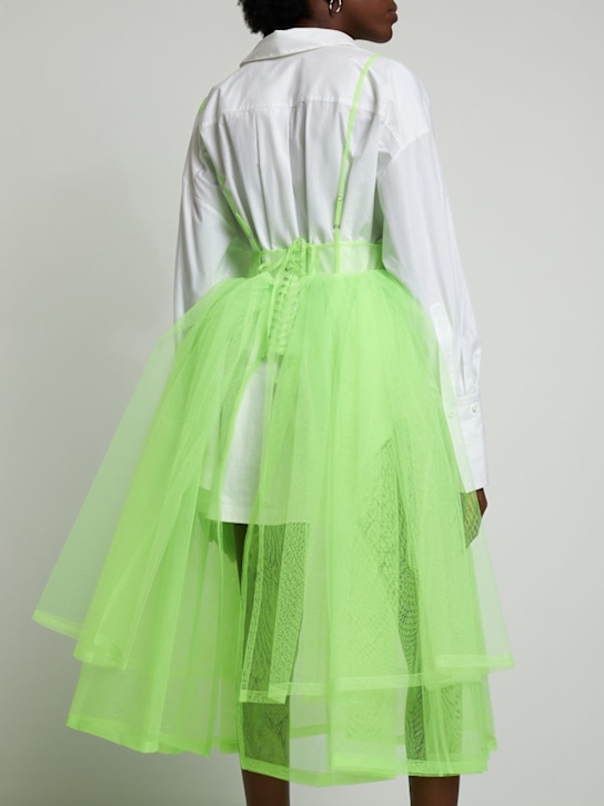 Noir Kei Ninomiya: Vestito midi in tulle di nylon - Giallo Fluo - women_1 | Luisa Via Roma