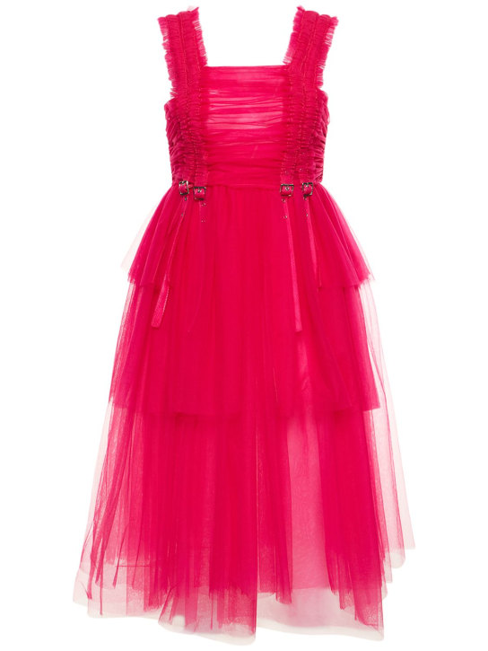 Noir Kei Ninomiya: Vestito midi in tulle di nylon - Rosa/Fucsia - women_0 | Luisa Via Roma