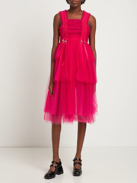 Noir Kei Ninomiya: Vestito midi in tulle di nylon - Rosa/Fucsia - women_1 | Luisa Via Roma
