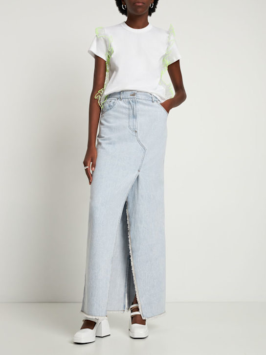 Noir Kei Ninomiya: Camiseta de algodón y volantes de organza - Blanco - women_1 | Luisa Via Roma