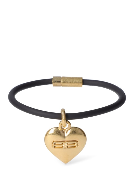 Balenciaga: BB Icon heart brass bracelet - Altın/Siyah - women_0 | Luisa Via Roma