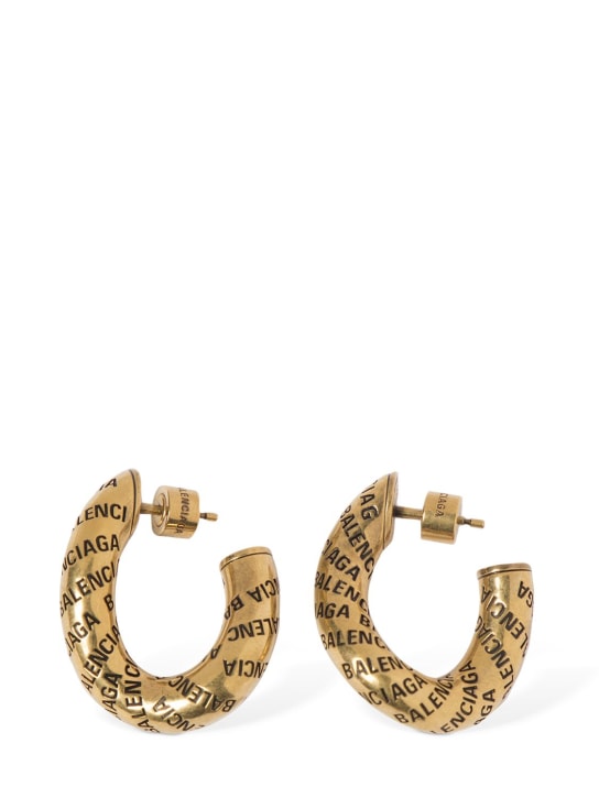 Balenciaga: Logo brass hoop earrings - Altın Rengi - women_0 | Luisa Via Roma