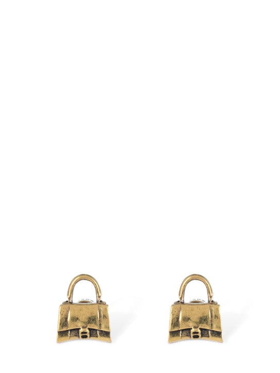 Balenciaga: XS Bag stud brass earrings - Altın Rengi - women_0 | Luisa Via Roma