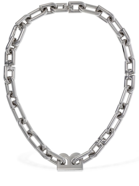 Balenciaga: B Chain thin short necklace - Shiny Silv - women_0 | Luisa Via Roma