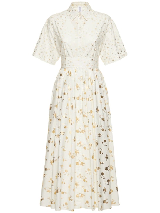 Rosie Assoulin: Vestido midi de popelina de algodón - Blanco/Oro - women_0 | Luisa Via Roma