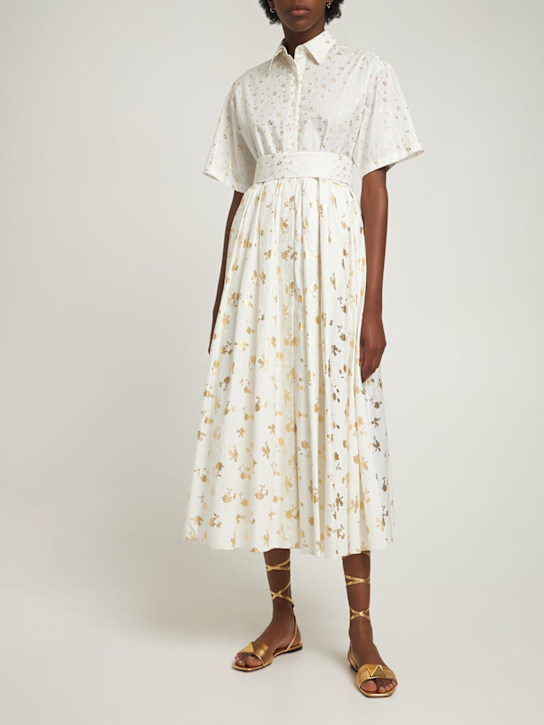 Rosie Assoulin: Vestido midi de popelina de algodón - Blanco/Oro - women_1 | Luisa Via Roma