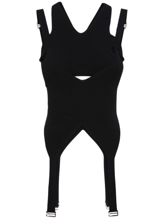 Dion Lee: Layered viscose blend knit hosiery top - Black - women_0 | Luisa Via Roma