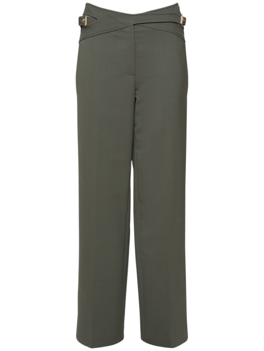 Dion Lee: Interlock compact wool blend wide pants - Green - women_0 | Luisa Via Roma