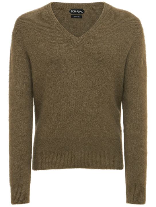 Tom Ford: V领羊毛混纺毛衣 - 棕色 - men_0 | Luisa Via Roma