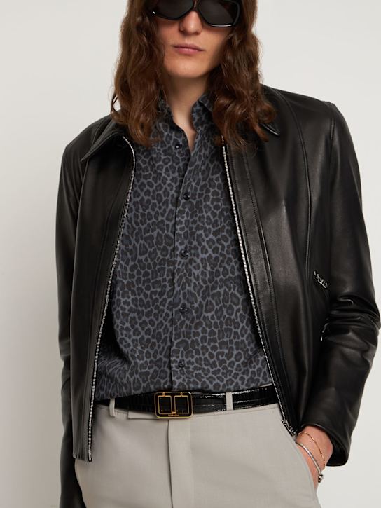 Tom Ford: 3cm Logo croc embossed leather belt - Black - men_1 | Luisa Via Roma