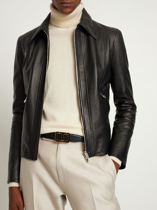 Tom Ford: 3cm Logo leather belt - Black - men_1 | Luisa Via Roma