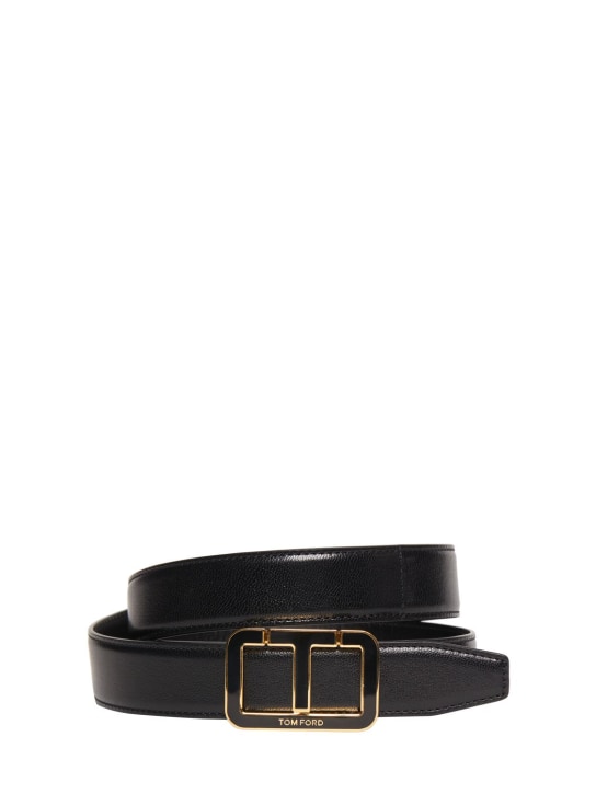 Tom Ford: 3cm Logo leather belt - Black - men_0 | Luisa Via Roma