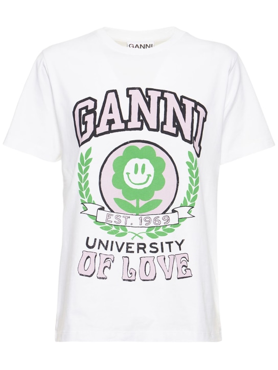 GANNI: University Of Love コットンジャージーTシャツ - women_0 | Luisa Via Roma