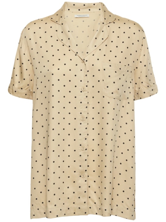 Underprotection: Fie Up satin pajama shirt - Ivory/Multi - women_0 | Luisa Via Roma
