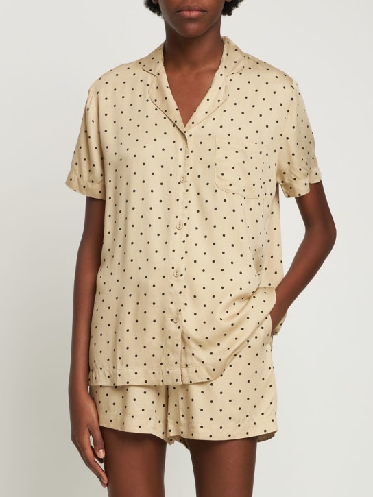 Underprotection: Fie Up satin pajama shirt - Ivory/Multi - women_1 | Luisa Via Roma
