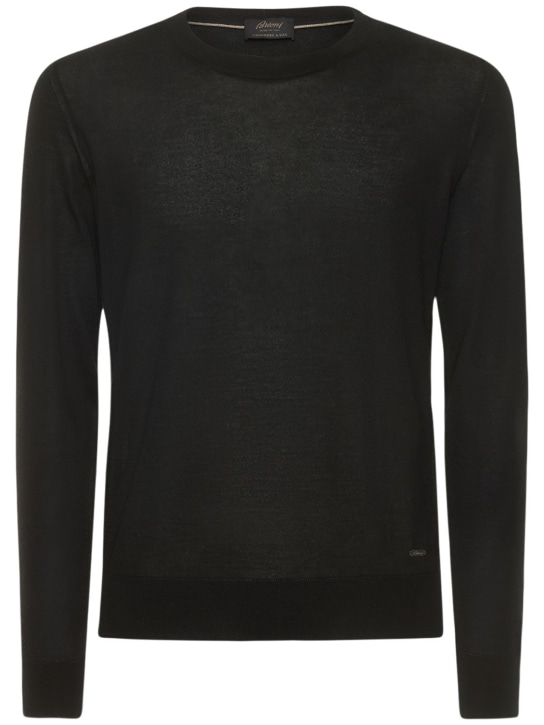 Brioni: Cashmere & silk knit crewneck sweater - men_0 | Luisa Via Roma