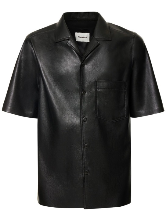 Nanushka: Faux leather s/s shirt - Black - men_0 | Luisa Via Roma