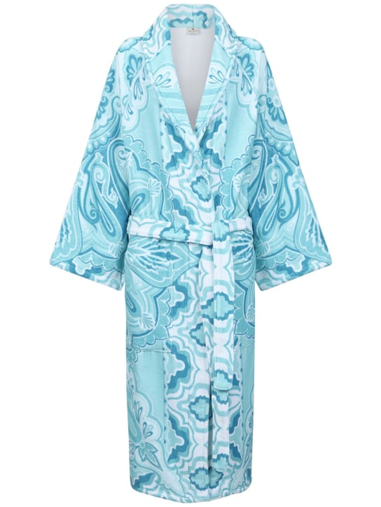 Etro: Shawl collar bathrobe - Blue - women_0 | Luisa Via Roma