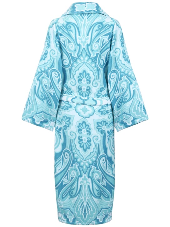 Etro: Shawl collar bathrobe - Blue - ecraft_1 | Luisa Via Roma