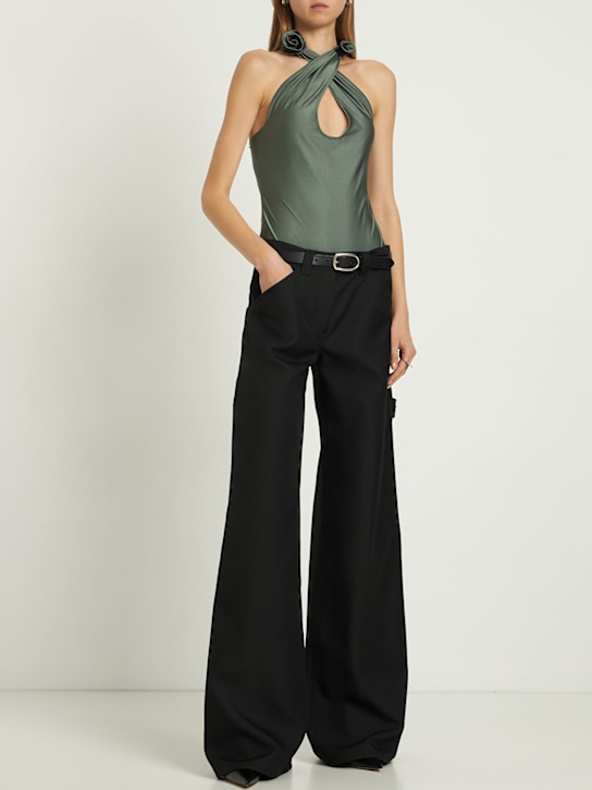 Coperni: Crossover halter neck jersey body - Sage - women_1 | Luisa Via Roma