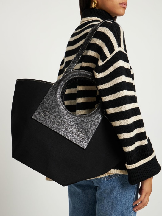Hereu: Cala S canvas & grain leather tote bag - Black - women_1 | Luisa Via Roma