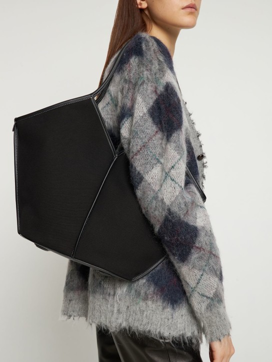 Hereu: Calella canvas & leather shoulder bag - Black - women_1 | Luisa Via Roma