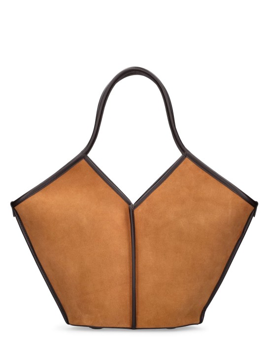 Hereu: Calella suede leather shoulder bag - Tan/Dark Brown - women_0 | Luisa Via Roma