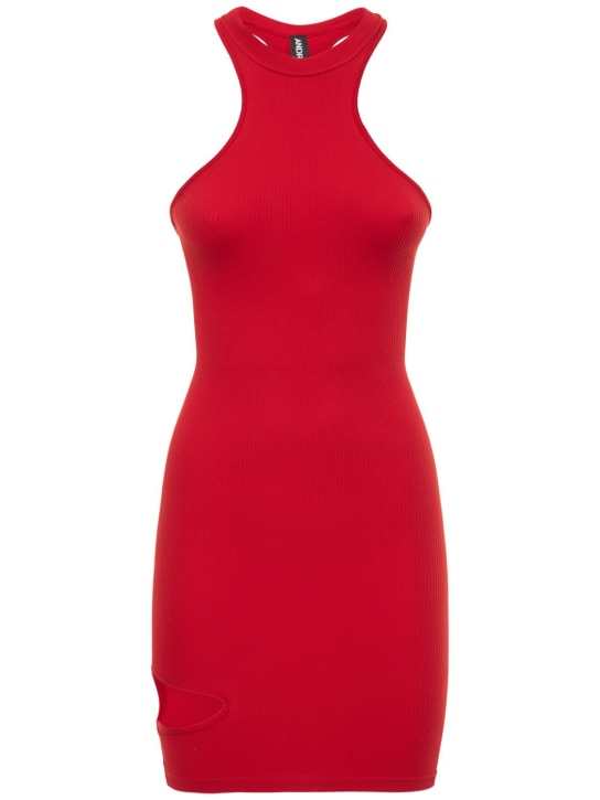 Andreadamo: Vestito in jersey stretch a costine con cutout - Rosso - women_0 | Luisa Via Roma