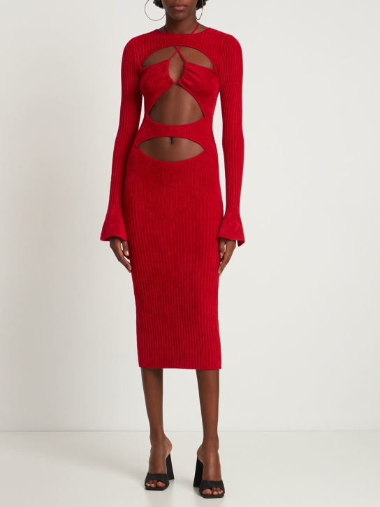 Andreadamo: Geripptes, gestricktes Samtkleid mit Ausschnitt - Rot - women_1 | Luisa Via Roma