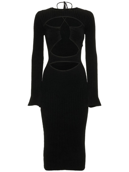 Andreadamo: Vestido midi de punto de terciopelo acanalado - Negro - women_0 | Luisa Via Roma