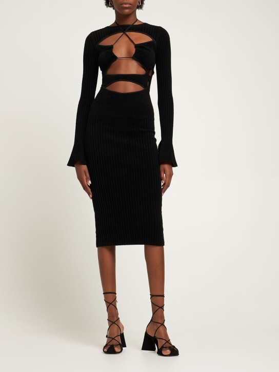 Andreadamo: Vestido midi de punto de terciopelo acanalado - Negro - women_1 | Luisa Via Roma