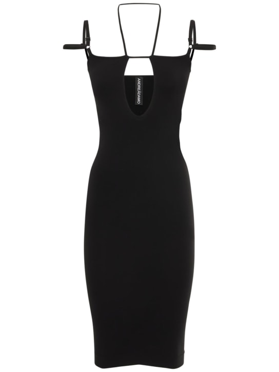 Andreadamo: Robe midi en jersey stretch - Noir - women_0 | Luisa Via Roma