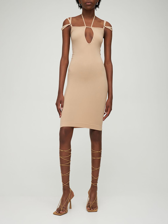 Andreadamo: Sculpting stretch jersey midi dress - Nude - women_1 | Luisa Via Roma