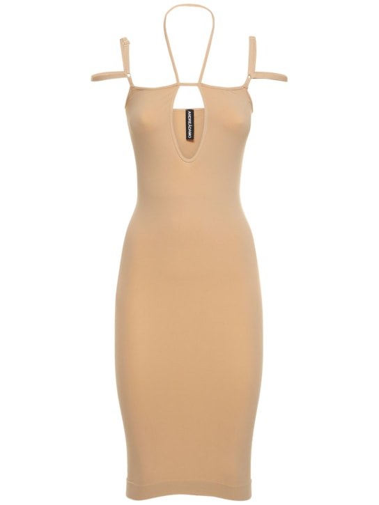 Andreadamo: Sculpting stretch jersey midi dress - Nude - women_0 | Luisa Via Roma