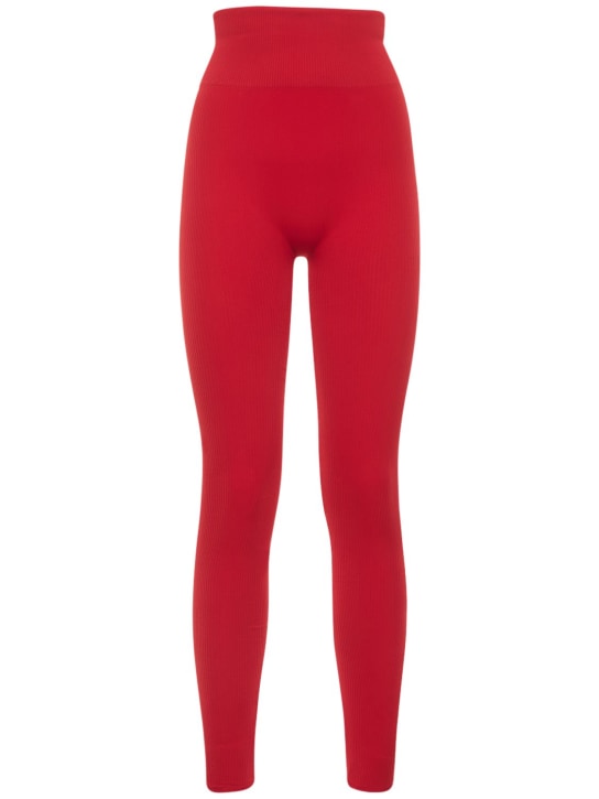 Andreadamo: Legging en jersey côtelé avec étriers - Rouge - women_0 | Luisa Via Roma