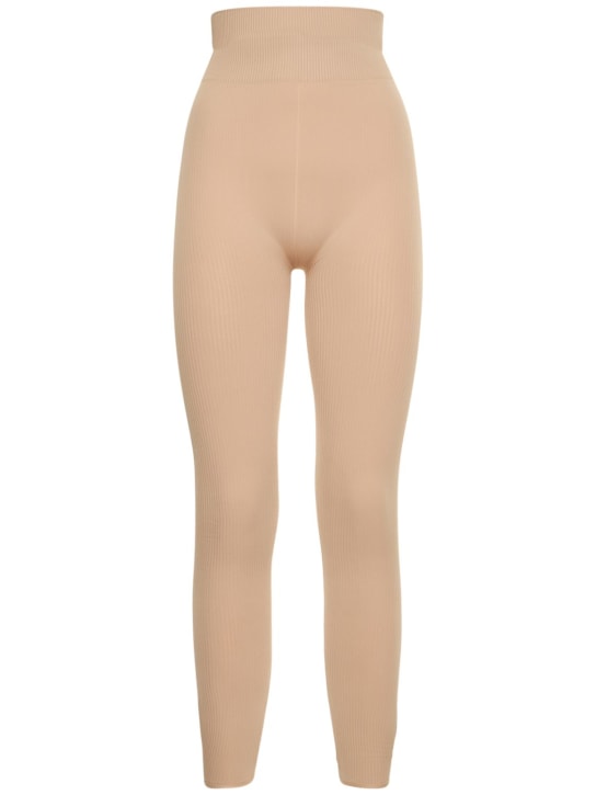 Andreadamo: Ribbed jersey stirrup leggings - Nude - women_0 | Luisa Via Roma