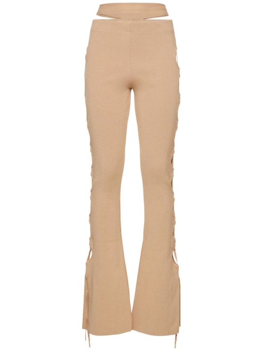 Andreadamo: Pantalon évasé ajouré en maille de velours côtelée - Nude - women_0 | Luisa Via Roma