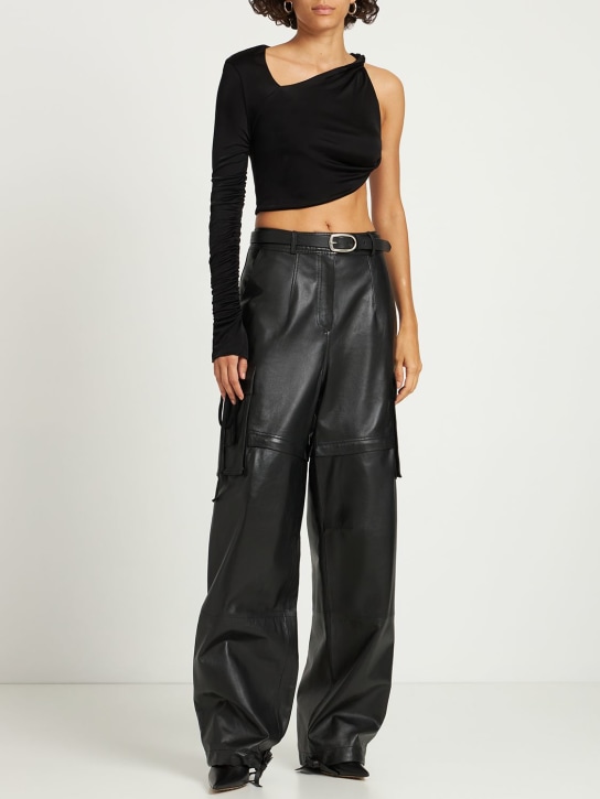 Andreadamo: Asymmetric draped viscose top - Black - women_1 | Luisa Via Roma