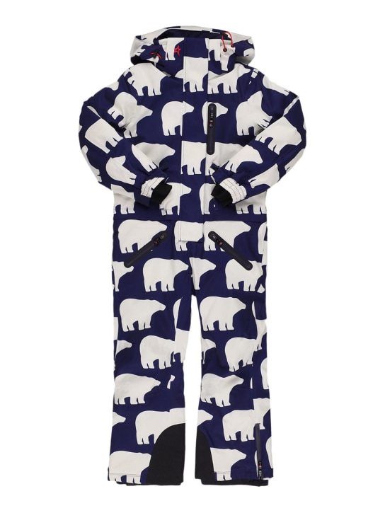 Perfect Moment: ワンピースナイロンスキースーツ - ネイビー/ホワイト - kids-boys_0 | Luisa Via Roma