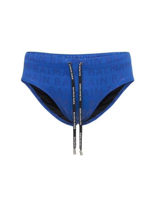 Balmain: Logo printed nylon swim briefs - men_0 | Luisa Via Roma