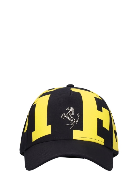 Ferrari: Logo printed cotton baseball cap - Black - men_0 | Luisa Via Roma