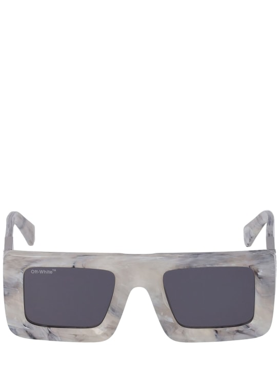 Off-White: Leonardo squared acetate sunglasses - Marble/Smoke - women_0 | Luisa Via Roma