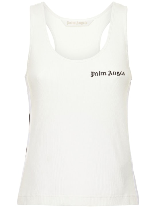 Palm Angels: Classic logo cotton jersey tank top - Beyaz - women_0 | Luisa Via Roma