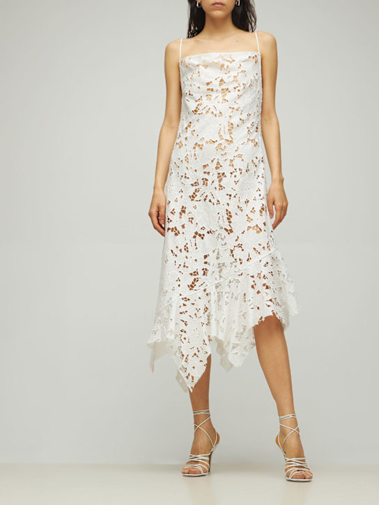 Marques'Almeida: Asymmetric cotton macramé midi dress - White - women_1 | Luisa Via Roma