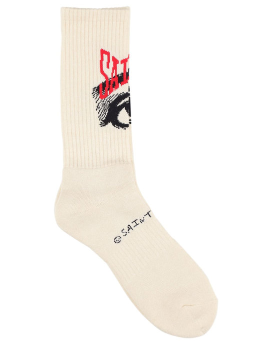Saint Michael: Logo cotton blend socks - Beige - men_0 | Luisa Via Roma