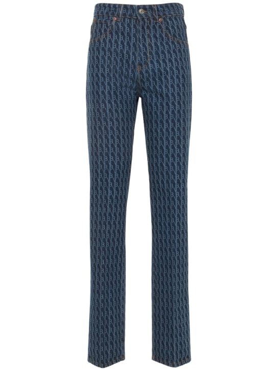 Victoria Beckham: Jeans rectos de denim con monograma - Azul - women_0 | Luisa Via Roma