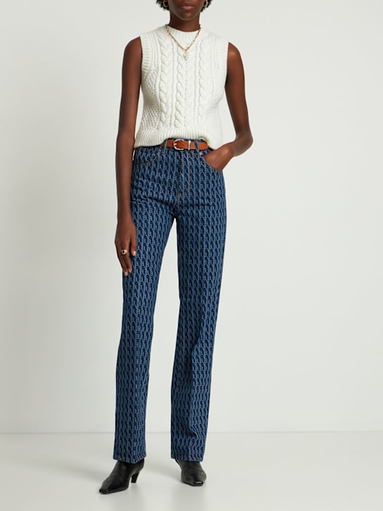 Victoria Beckham: Jeans rectos de denim con monograma - Azul - women_1 | Luisa Via Roma