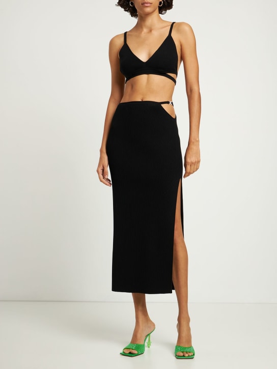 Mach & Mach: MINIROCK AUS STRETCH-STRICKRIPP - Schwarz - women_1 | Luisa Via Roma