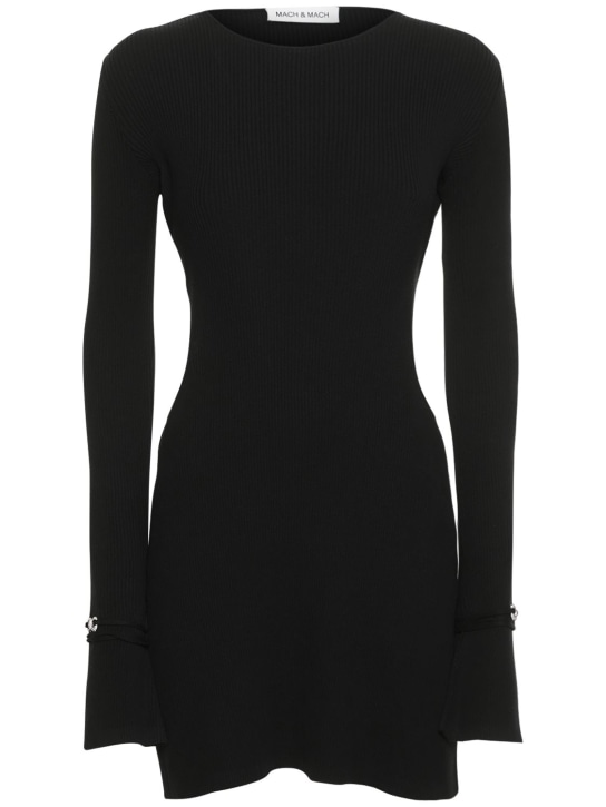 Mach & Mach: Vestito in maglia di viscosa a coste stretch - Nero - women_0 | Luisa Via Roma