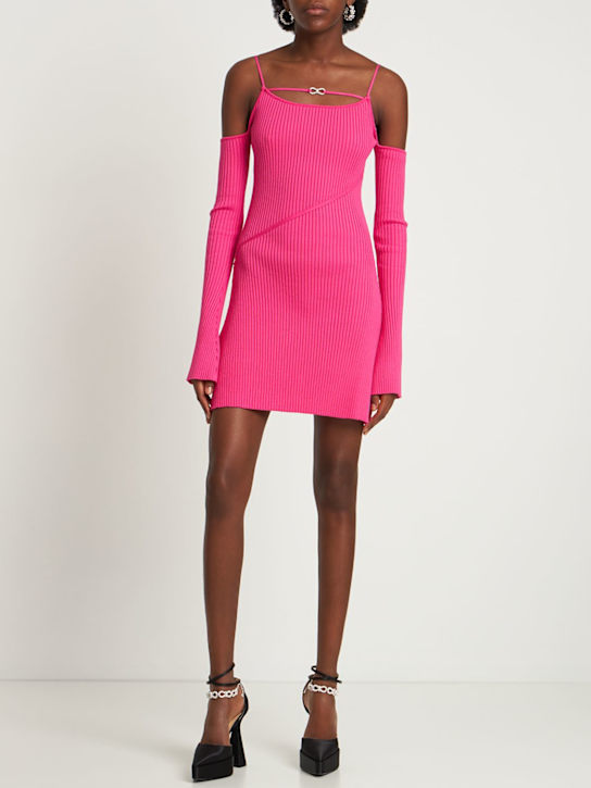 Mach & Mach: Vestito in maglia a costine stretch - Fucsia - women_1 | Luisa Via Roma